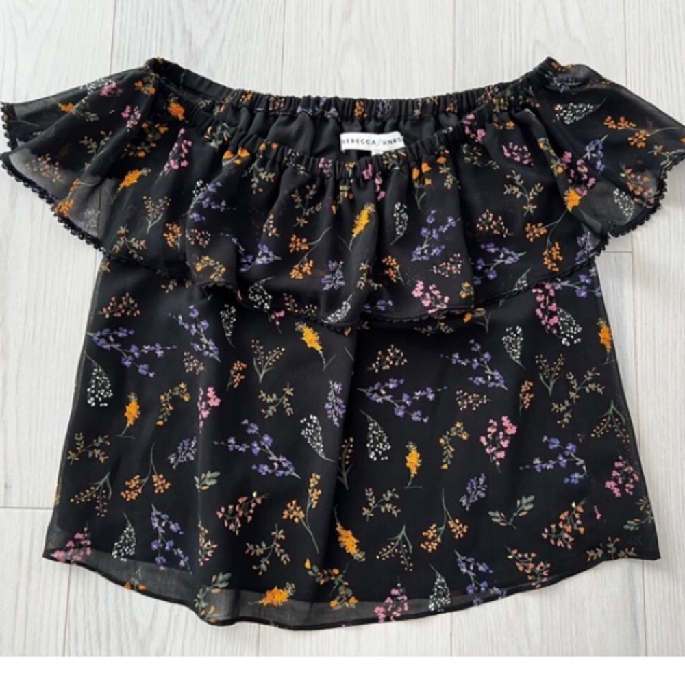 Rebecca Minkoff Women’s Size Large Off Shoulder Black‎ with Floral Print Blouse
